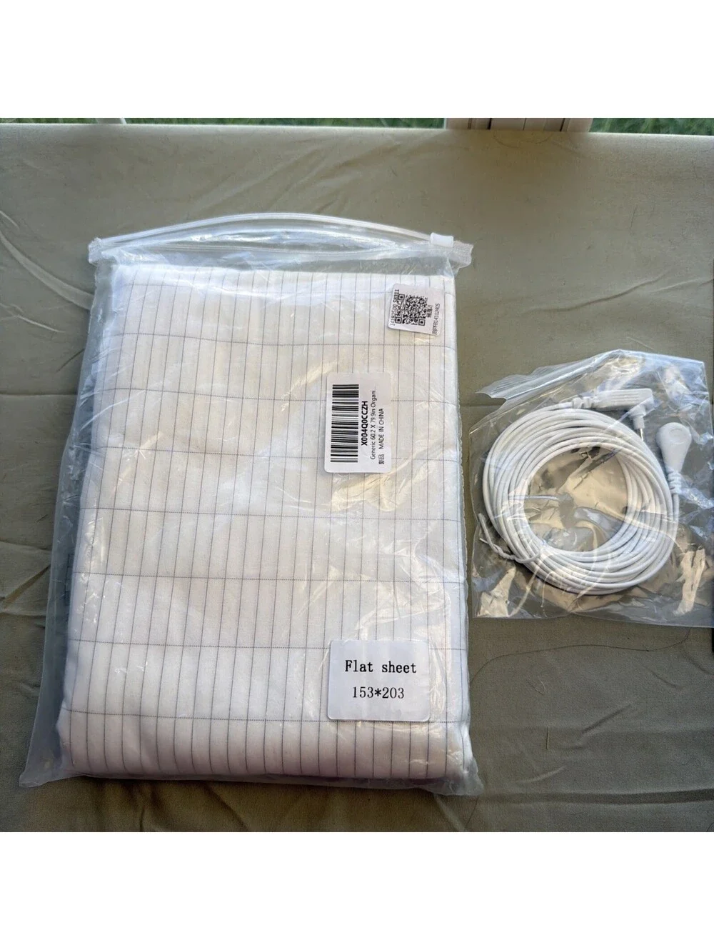 10% Conductive Silver Fiber Organic Cotton Grounding Sheet Queen with 15ft Cable